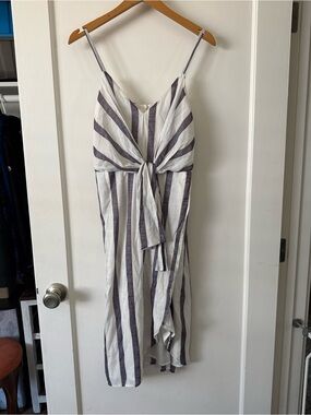 Banana Republic White and Navy Vertical-Stripe Tie-Front Midi Dress